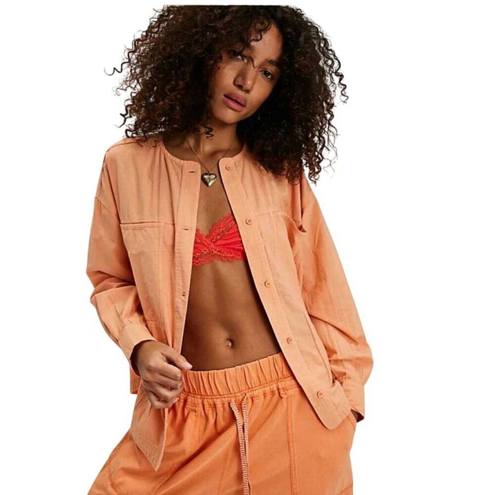 Free People Intimately Golden Hour House Shirt Peach‎ Oversized Small NWT